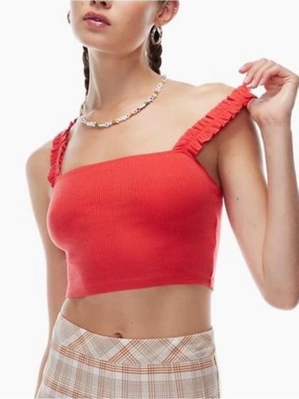 Sunday Best | Cropped Ribbed Tank Frilly Straps | L